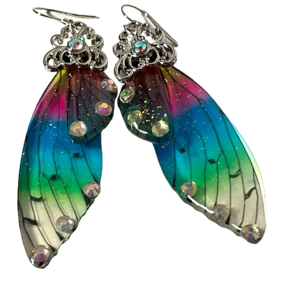 Fairy wings glittery‎ dangling earrings multicolored